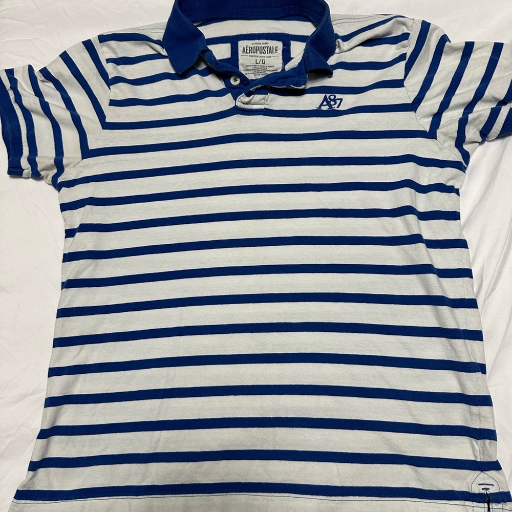 Aeropostale Blue Striped Polo Shirt